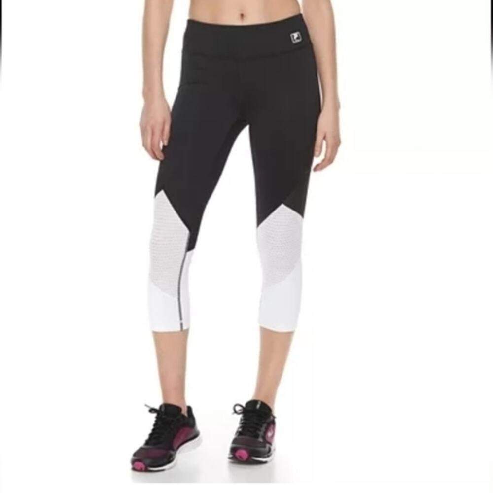 FILA SPORT Mesh Panel Capri Leggings Active Workout Black and White Sz Small‎
